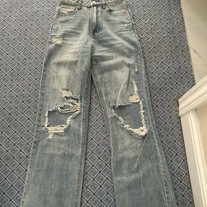 Signature8 Light Blue Distressed Flare Jeans